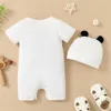 Macacão 0-12 meses bebê recém-nascido menino macacão panda urso manga curta macacão + chapéu 2 pçs roupas infantis verão moda bodysuitl231114