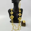 Ketting oorbellen set Dubai bruiloften sieraden dames elegante bloem ontwerp lange ketting en met ring voor Afrikaanse verjaardag