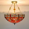 Ljuskrona lyxig 20-tums Tiffany Creative Red Dragonfly Stained Glass Matsal Chandelier