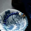 Brazalete de 6 mm Lapislázuli Brasil Pulsera de cuentas de aguamarina Color de esmalte Cloisonne en forma de pez Joyería de moda simple Pulsera linda para mujer
