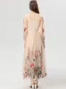 Damska sukienka pasa startowa o szyja długie rękawy haft haftowy mesh elegancka moda projektant imprezy balowa suknia balowa