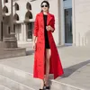 Women's Trench Coats Fashion X-Long Coat Women Spring Autumn Double Breasted Red Windbreaker Slim Belt Casual Outwear