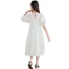 Robes de fille MODX filles coton coréen enfants solide manches courtes bouffantes princesse robe Midi pour adolescent 12 13 14 15 16 ans