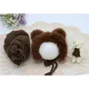 Blankets 3pcs/set Born Pography Props Infant Wraps Knitted Baby Boys Girls Po Faux Fur Hat Stretch Blanket Bear Doll