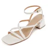 Sandals Genuine Leather Women Retro 2023 Summer Brown Yellow Open Toe High Thick Heeled Ankle Strap Lady Party Shoes