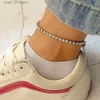 Anklets Trend Single Row Full Crystal Rhinestone Anklet Women Bracelet Beach Imitation Barefoot Sandal Leg Golden Chain Foot JewelryL231219