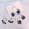 Ensemble de boucles d'oreilles en acrylique pour femmes, bijoux avec nœud goutte d'amour, cœur bleu, vente en gros