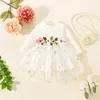 Robes de fille infantile bébé filles manches longues col rond fleur broderie tulle robe d'épissure vêtements pour tout-petits