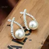 Kolczyki stadnorskie Koreańska perła idealna na specjalne okazje ręcznie dobrane perły Oświadczenie Kobiet luksusowe lśniące diamenty