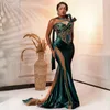 Afrikaans Nigeria Aso Ebi prom jurken Long Hunter Green Mermaid One Shoulder Valvet Evening Formal Dress for African Black Women Birthday Dress AM229