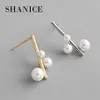 Stud SHANICE Lady 100% réel pur 925 argent sterling tempérament niche géométrie coquille perle boucle d'oreille bijoux pour femmes Whole1347h