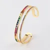 Bangle Double Layer Cuff Bangle Bracelet Gold Color Copper Multi Color Rainbow Bangles for Women Girls Fashion Jewelry 231218