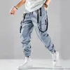 Pantaloni da uomo Casual Tinta unita Multi Borsa Corsetto Piede Fitness Pantaloni a gamba larga Vestibilità ampia