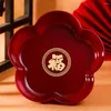 Plates Plastic Spring Festival Snack Plate Durable Anti-fall Round Flower Shaped Table Serving Tray Red Storage Gift