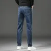 Jeans pour hommes chaud polaire hiver épais velours coupe ajustée affaires pantalons décontractés classique noir bleu élastique coton Denim 231218