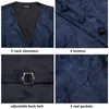 Herenvesten Marineblauw Heren Zijde Zakelijk Paisley V-hals Vest Stropdas Hanky Manchetknopen Broche Set Voor Mannen Pak Bruiloft Formeel Hi-Tie