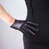 Guantes de piel de oveja de diseño corto para mujer, guantes finos de cuero genuino con pantalla táctil, guantes negros para motocicleta R630 201104284s