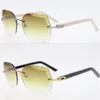 3 0 Thick Carved Lens Sunglasses Rimless Metal Mix Aztec Black Plank Sun glasses Unisex Optical cat eye 18K Gold Frames UV400 Slim212e