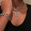 StoneFans Strass Cuban Link Collana con lettera iniziale Chocker per donna Tennis 26 Alfabeto Collana con ciondolo Gioielli Intero C0217b