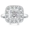 Pierścienie klastra klasyczne 925 srebro 6 6 mm Radiant Cut Citine High Carbon Diamond Stone Pierścień zaręczynowy biżuteria