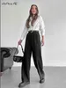 Spodnie damskie eleganckie kobiety szerokie nogi vintage brązowe plisowane spodni z wysokiej talii biuro damskie zamek jesień zima 2023 ZIP