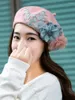 Berets 202310-SHI Ins Chic Winter Winter Lace Flower Pink Blue Wool Felt Lady Beret Hat Women Leisure Painter Cap Cap