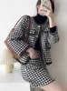 Tvådelt klänning koreansk liten doft mode Autumn Winter Women 2 Set Houndstooth Blazers and Kirts Set Tweed Wool Warm Suits 231218
