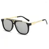 Sunglasses Trendy Luxury Men Square Large Frame Mirror Gradient Clear Lens Metal Shades Anti Blue Light UV400