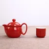 Set da tè Set da tè in ceramica per matrimonio tradizionale cinese Retro Rosso Doppia felicità Teiera Tazza Lywed Articoli regalo souvenir