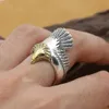 Bröllopsringar Bocai S925 Pure Silver Jewelry Domineering Golden Eagle Head Personlig flygande ring för män 231218