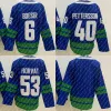 43 Quinn Hughes Jersey 40 Elias Pettersson 53 Bo Horvat 6 Brock Boeser 10 Pavel Bure Hockeyshirts Zwart Blauw Gestikt 11