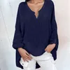 Kvinnors blusar vintage bomullslinne skjortor för kvinnor avslappnad solid lös storlek kvinnors toppar och hösten långärmad tunika blusa