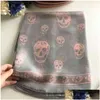 Foulards Foulards Foulards Summer Beach Square Châle Dames Designer Skl Imprimer Foulard en mousseline de soie Musulman Hijab pour les femmes de luxe Skeleton Wrap Drop Del Dh2X4