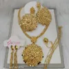 Düğün Mücevher Seti Altın Kaplama Çiçek Kadın Düğünler Kolye ve Küpe Bileklik Halkası Dubai Afrika Parti Hediyeleri için Gelin Seti 231219