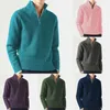 Suéteres para hombres Suéter de moda Color sólido Lana cálida Jersey de punto Slim Fit Cuello alto Media cremallera Manga larga Jersey Abrigo Sueter