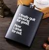 Frasco de quadril preto de aço inoxidável, 8oz, engraçado, letra em inglês, bolso preto, caminhadas ao ar livre, camping, uísque, vinho, garrafa de álcool, presente