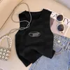 Kolsuz yelek içi boş mektup örgü tank üst yaz tişörtleri kadınlar için tasarımcı seksi örme tanklar moda yelek spor tees