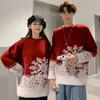 Pulls pour femmes Pull épais à motif enneigé de l'année pour hommes et femmes Automne Hiver Style de Noël Lâche Ins Couple Chemises tricotées 231218