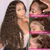 Synthetic Wigs Chocolate Brown Deep Wave Lace Front Wig 13x4 HD Human Hair For Black Women Curly Pre Plucked 231219