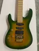 Guitare électrique vert brillant pour gaucher, avec pont trémolo, matériel doré, dessus en érable matelassé, personnalisable