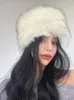 Chapeau de trappeur d'hiver en fausse fourrure cosaque style russe casquette pelucheuse Y2K années 2000 chaud pour femme extérieur coupe-vent et résistant au gel 231218