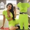 Yoga Outfits Fashion Women Summer Tracksuit Two Piece Set With Green Short Sleeve Shirt And Shorts Pants Tank Top 2PCS Sweatshirt