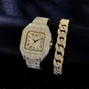 Zegarki dla mężczyzn dla mężczyzn luksus Hip Hope Out Gold Watch z bransoletką kubańską łańcuch kwarcowy renogio masculino Groomsmenl231217