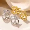 Stud Retro Irregular Woven Flower Earrings For Women Gold Color Stainless Steel Geometric Fashion Trend Jewelry Gifts 231219