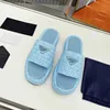 Designer clássico verão novo triângulo crochê flatform slides sandálias femininas sandálias feitas à mão sola grossa chinelos de praia chinelos elevados tamanho 35-42 com caixa