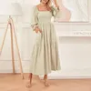 Casual Dresses Prairie Chic Embroidery Flower Long Dress For Women Autumn Retro Puff Sleeve Square Neck Flowy Hem A-Line Party