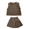 Kläder set baby flicka kläder koreansk stil sommar småbarn flickor kort ärm blus väst kjolar 3 bit set barn skola unifor