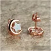 Stud Earrings Romantic Cute Moon Star Rose Gold Color Natural Fire Opal For Women Anniversary Banquet Dainty Jewelry Drop Delivery Otuax