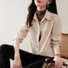 Damesblouses Koreaanse stijl Casual overhemden met omgeslagen kraag Herfst Winter Girly Lange mouwen Ruimvallend Veelzijdige cropped blouse QY297