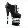 Модельные туфли женские, круглый тонкий каблук 20 см, пикантные банкетные высокие модные непромокаемые туфли на платформе в полоску для выступлений на сцене